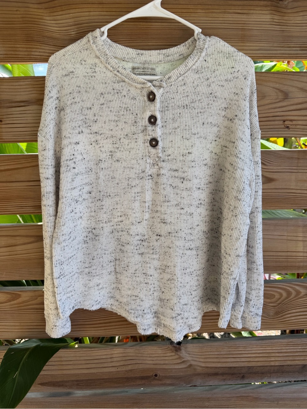 Urban Outfitters Speckled Cream Henley Knit Long Sleeve